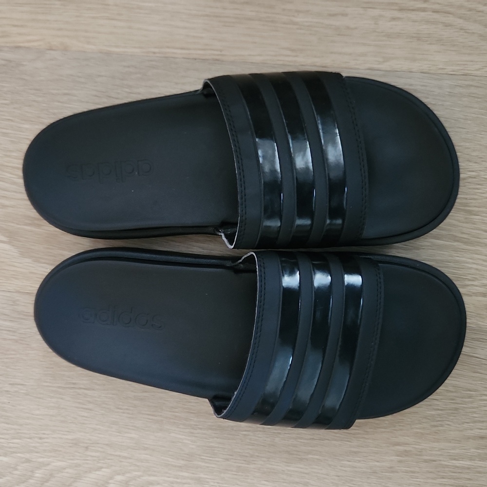 adidas Black Slide Sandals with Three Stripes